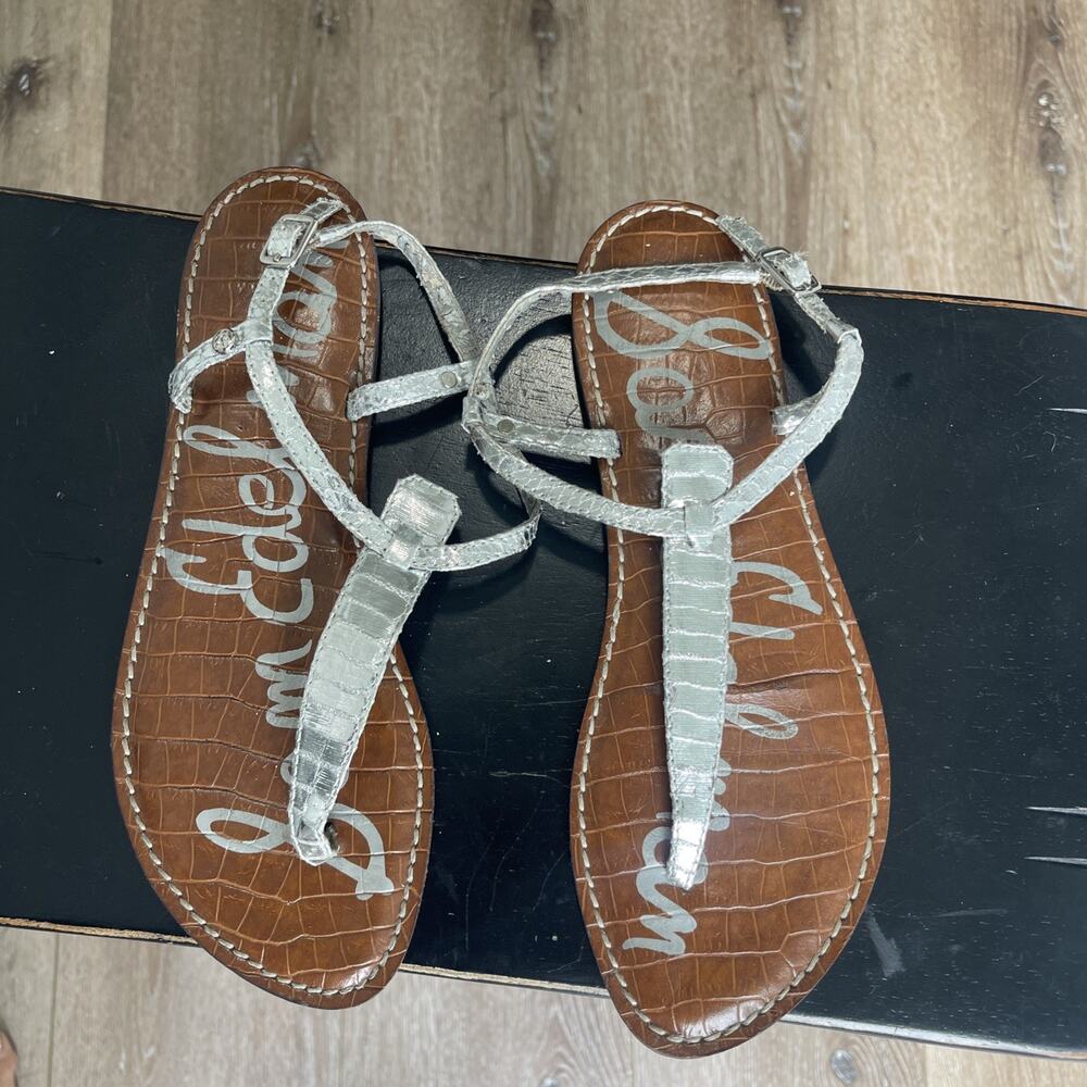 Sam Edelman Size 8.5 Gigi Sandals Silver Shimmer Thong Sparkle FLAW